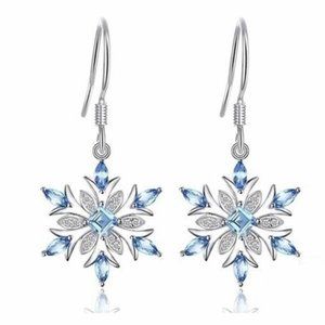 Blue Topaz Dangle Earrings 925 Sterling Silver Snowflake Earrings